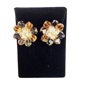Givre Glass Beaded Clusters Earrings Vintage Amber Black Color Classic Earrings